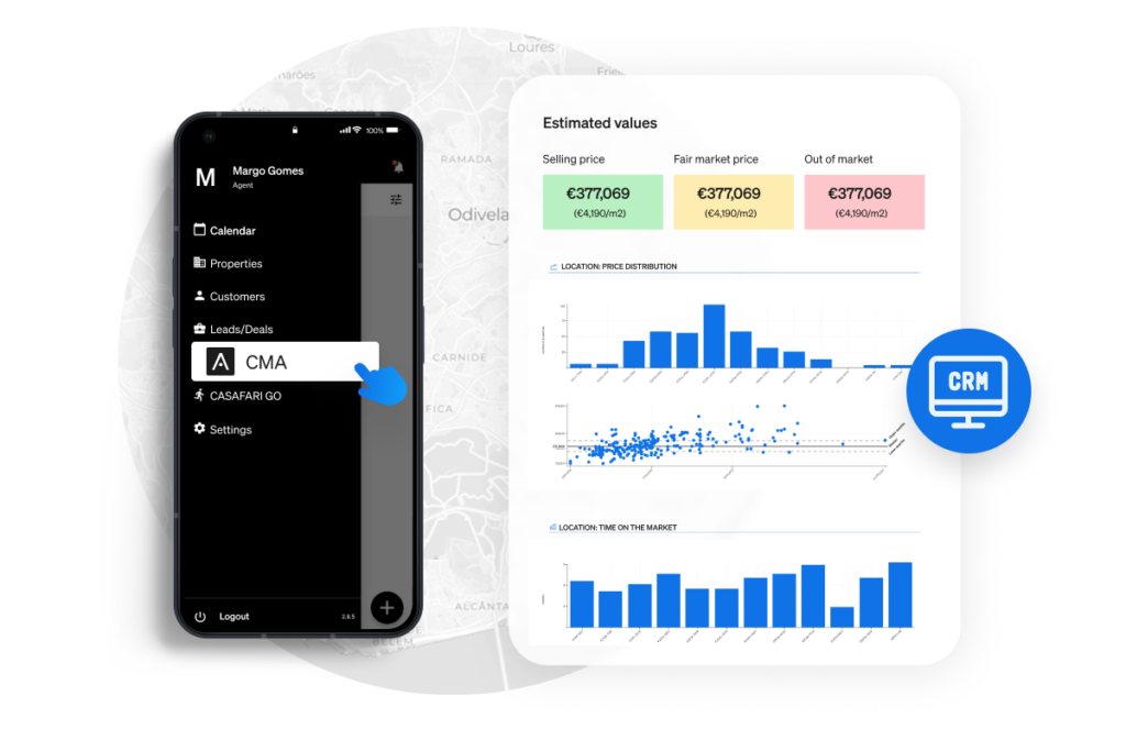 CASAFARI CRM allows real estate agents to effortlessly manage their businesses on-the-go with a user-friendly real estate CRM platform, available both on desktop and as a mobile app