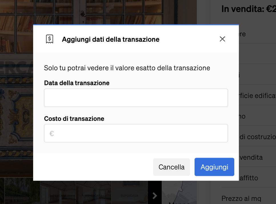 Seconda fase dell'aggiunta di dati transazionali a una proprietà