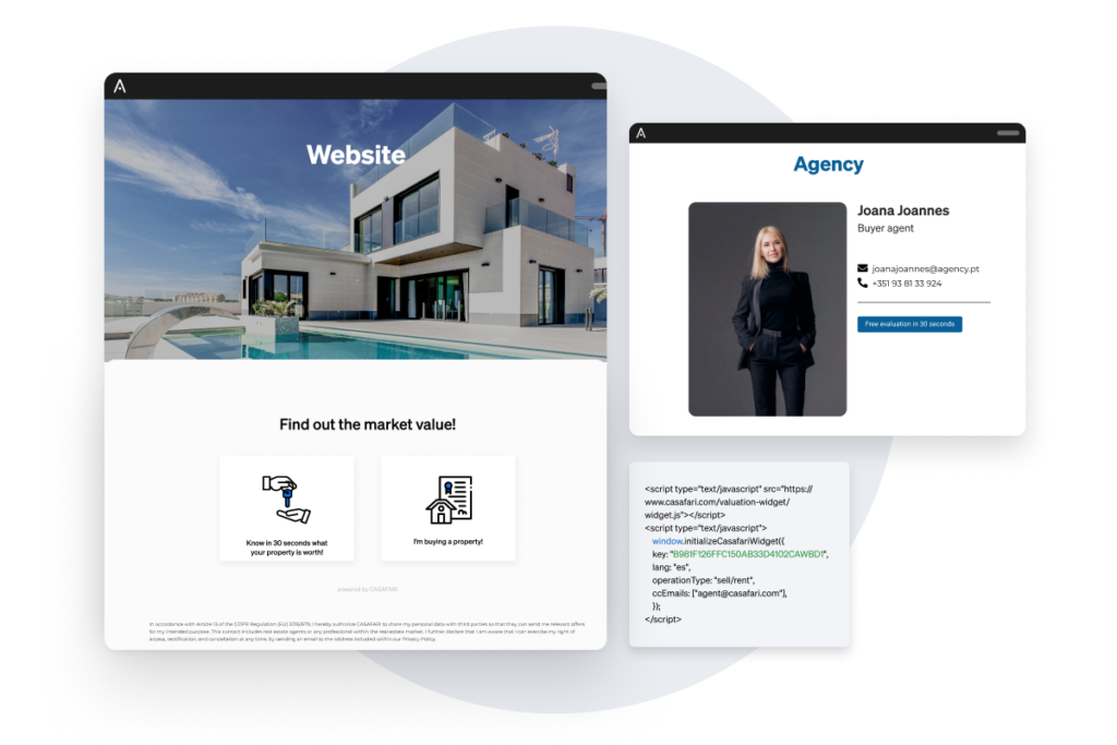 CASAFARI's Lead Magnet can be added to an existing real estate agency's website or to a landing page provided by CASAFARI, to promote the work of an agent