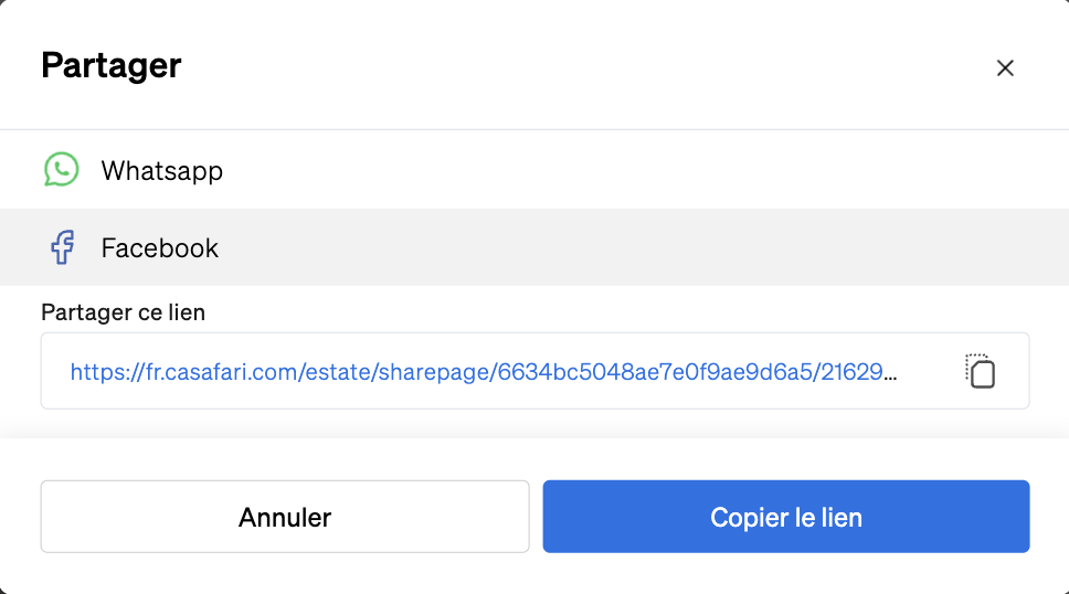 Partagez facilement le Smartlink via Facebook, WhatsApp ou tout autre service de messagerie.