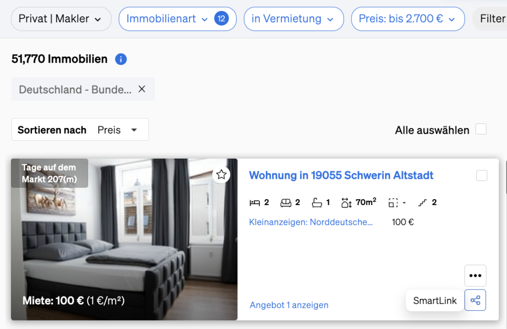 Erstellen eines Smartlinks mit der Immobiliensuche