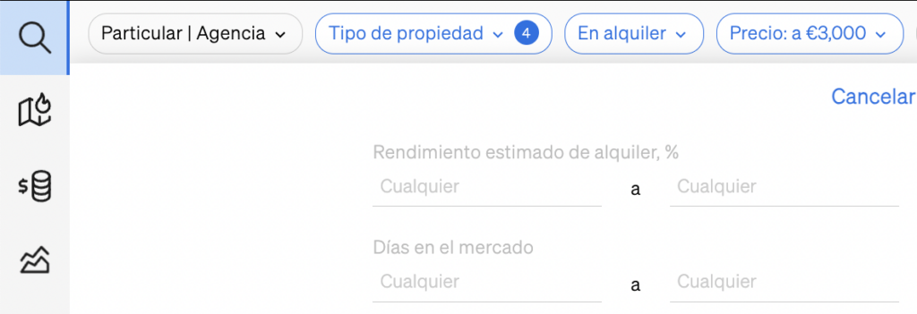 Filtro de rentabilidad del alquiler en la Búsqueda Inmobiliaria de CASAFARI