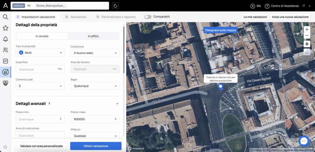 Indica le caratteristiche dell'immobile sulla piattaforma di valutazione immobiliare