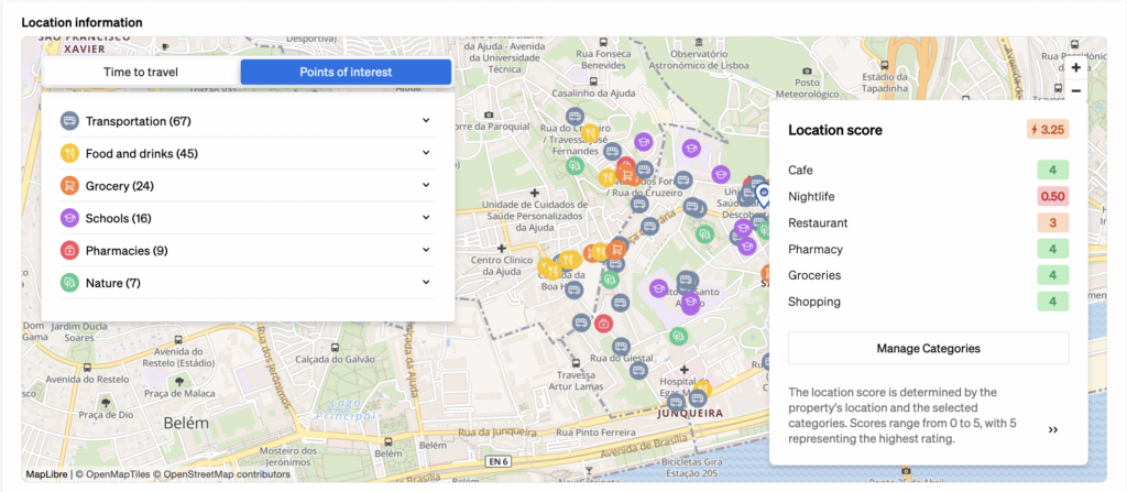 Location Score to analyse a location in relation to many categories with scores from 0 to 5