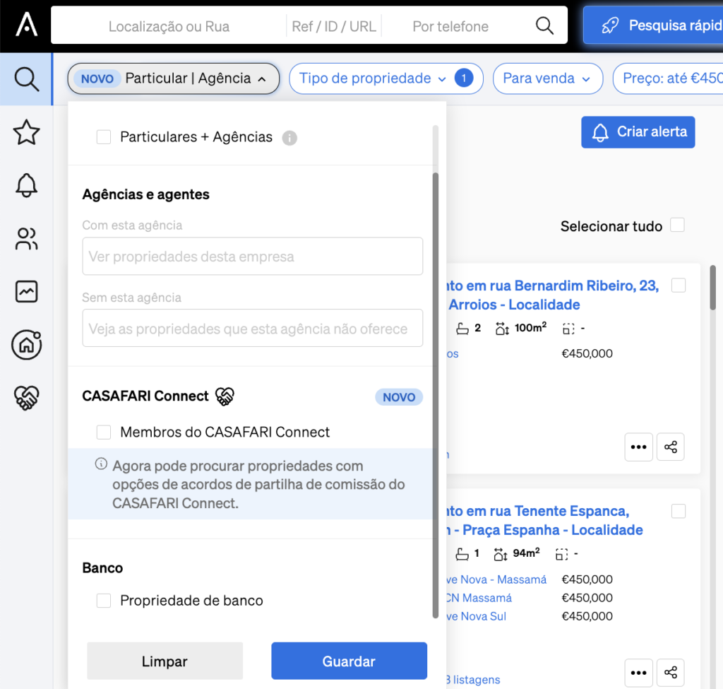 Filtro para encontrar imóveis da banca na pesquisa de imóveis da CASAFARI