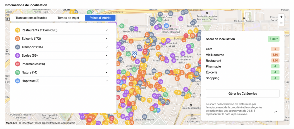 Score de l'emplacement pour analyser un emplacement par rapport à de nombreuses catégories avec des scores de 0 à 5