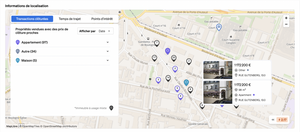 Module “Information sur les Environs” fourni par CASAFARI pour les entreprises immobilières à ajouter à leurs annonces immobilières