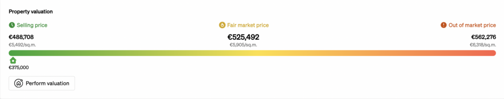 Property valuation inside the property page, for estate agents to understand pricing specifics