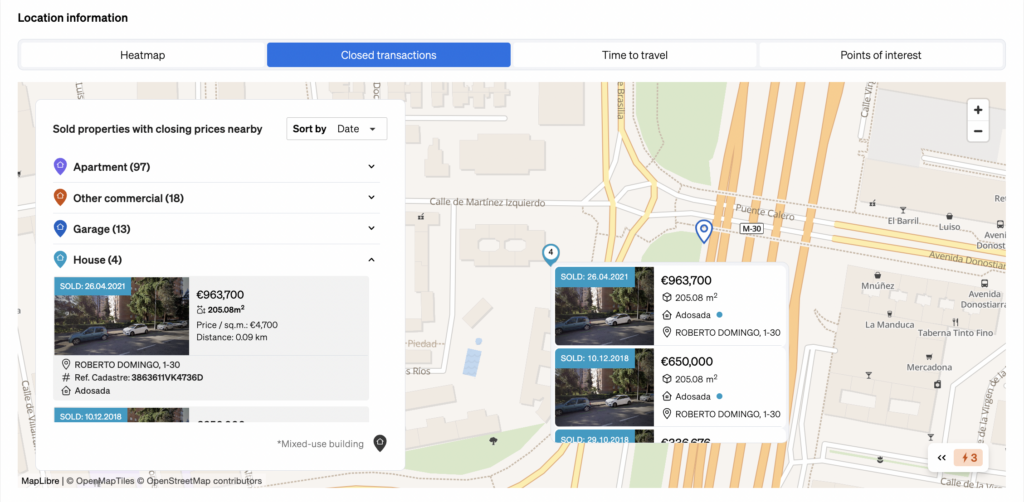 Location intelligence widget provided by CASAFARI for real estate businesses to add to their property listings