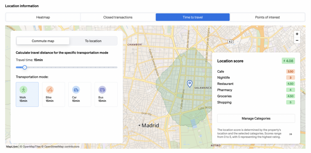 Location widget showing how good are the surrounding areas of a property