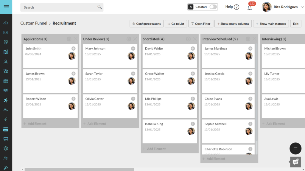 Example of how to customise your funnels inside CASAFARI CRM to add initiatives like recruitment of new agents.