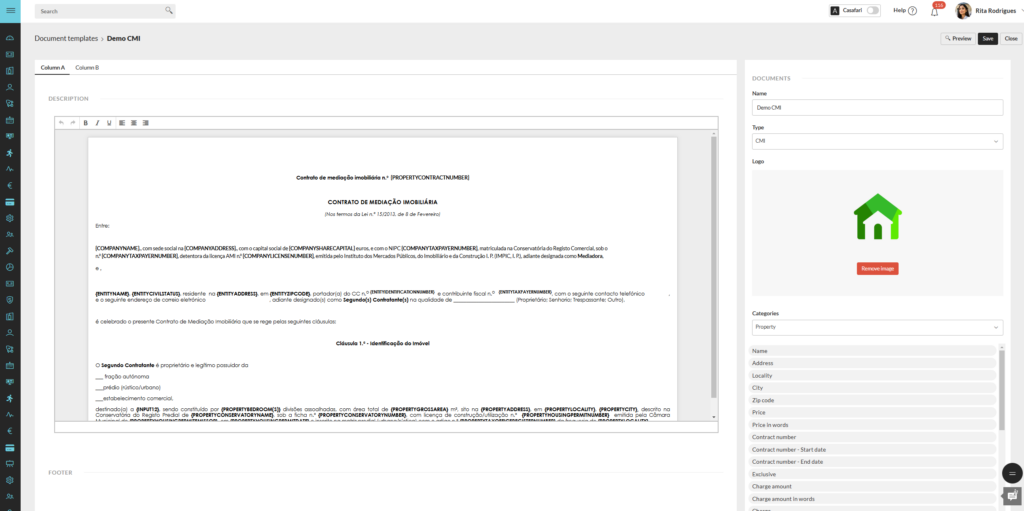 Creating a template of a document, for making it easier in the future to edit the files estate agents need often